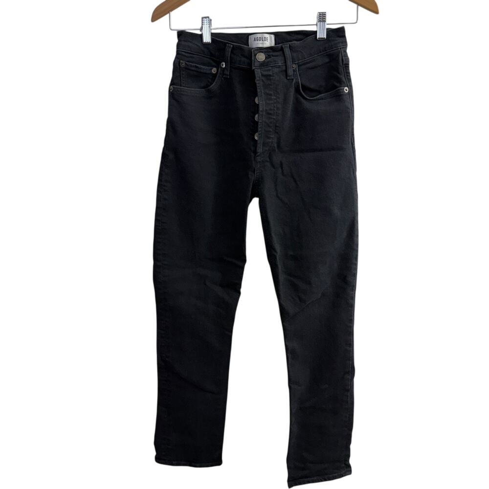 Agolde Riley Long Jeans Womens Size 25 Black Button Fly Denim 27" A9090-1288